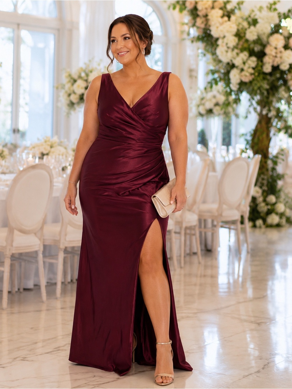David’s Bridal Sculpting Wine Burgundy Satin Tank Cowl Back Dress Size 16